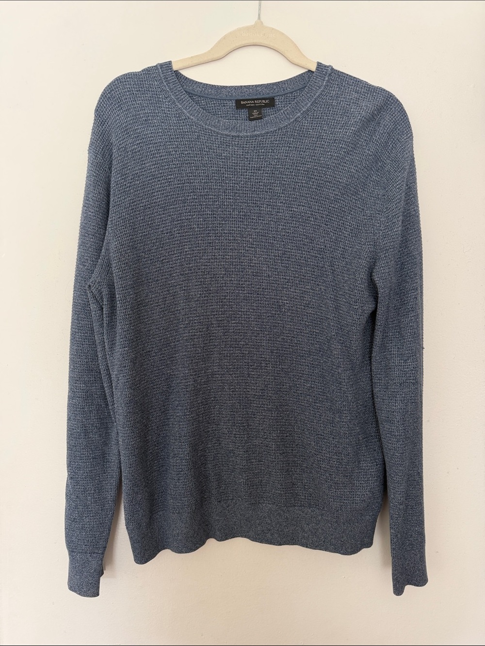 Banana Republic 100% Supima Cotton Waffle Knit Crewneck Sweater Blue Men’s M